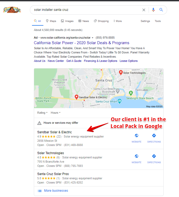 santa cruz seo result
